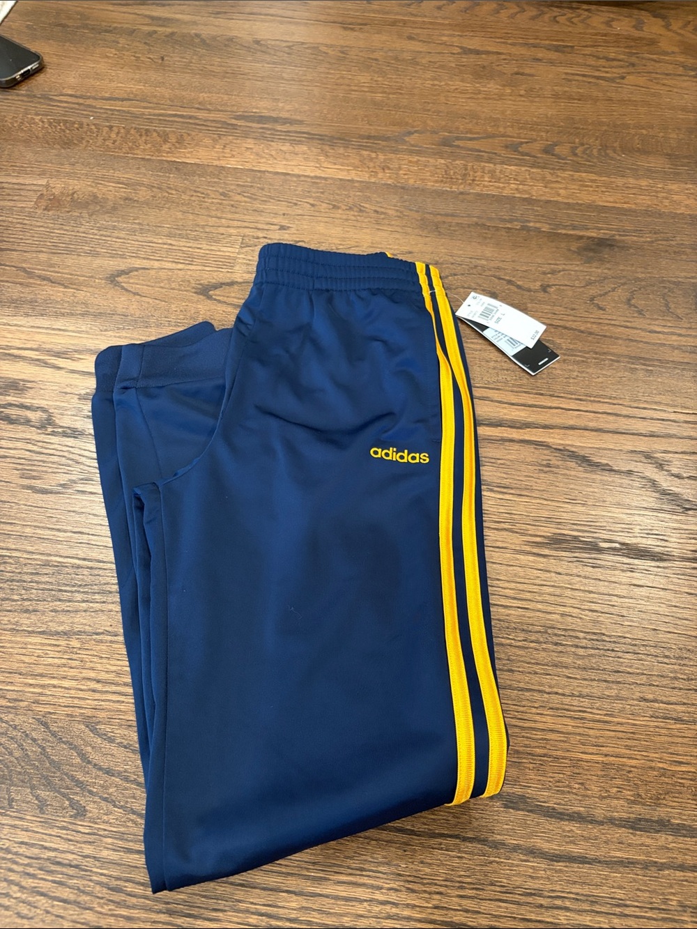 adidas Navy Sweatpants with Yellow Side Stripes